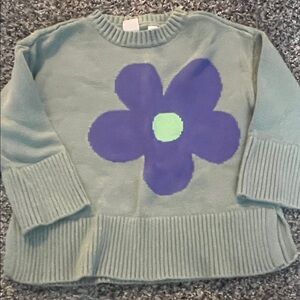 GAP Green Crewneck Sweater with Purple Floral Graphic